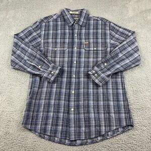 Orvis Shirt Mens Medium Blue Plaid Flannel Outdoor Long Sleeve Front Pockets